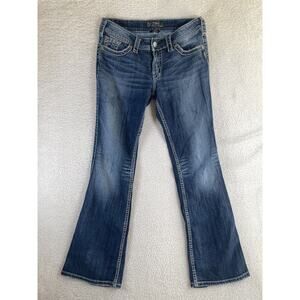 Silver Jeans Womens 30x32 Suki Surplus Boot Cut Low Rise Dark Wash Flap Pocket